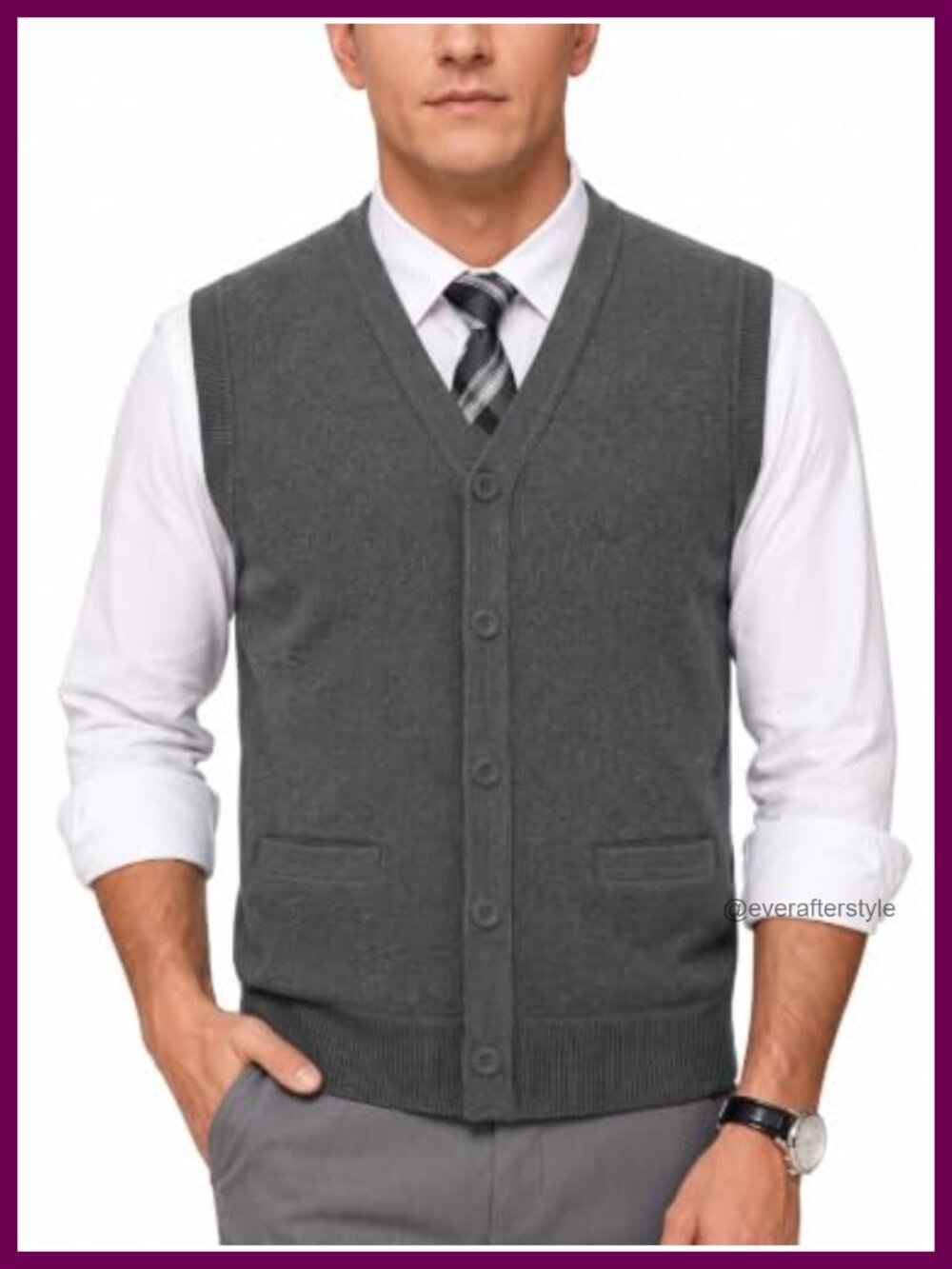 Men's V-Neck Button Down Knitted Sweater Vest Sleeveless Cardigan